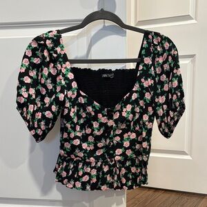 Zara Black and Pink Floral Blouse